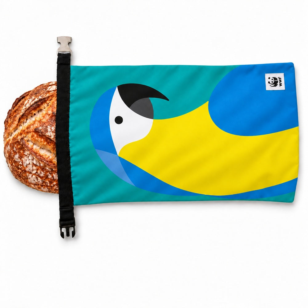 Broodnodig WWF herbruikbare broodzak Blauwgele ara 01B