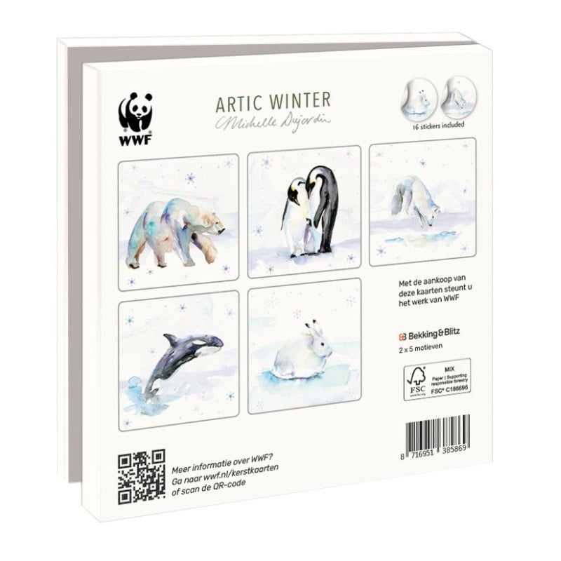 WWF kerstkaartenmapje - Artic Winter - Michelle Dujardin - 10 vierkante kerstkaarten met envelop