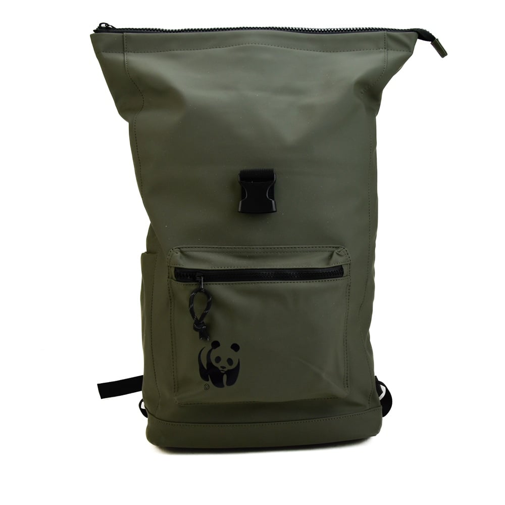 Rolltop rugzak olijfgroen met meerdere vakken en WWF logo