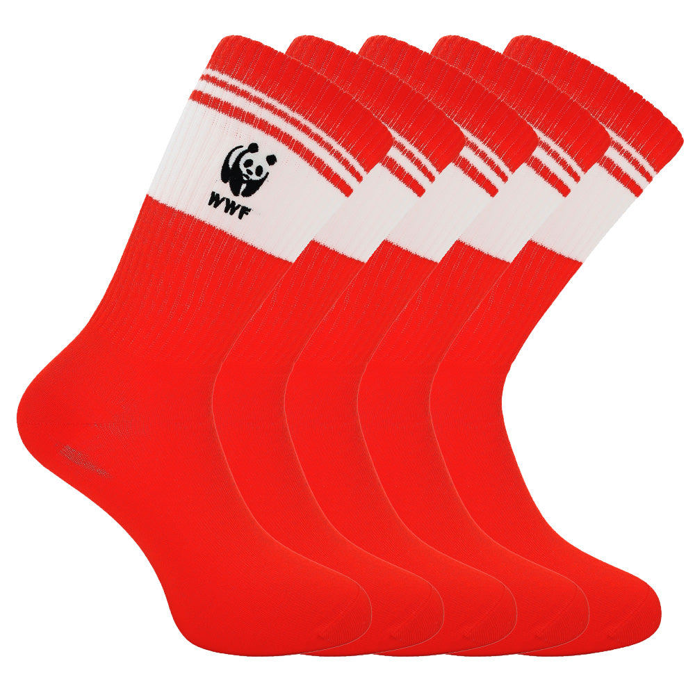 Retro sportsokken - koraalrood met panda logo - voordeelbundel
