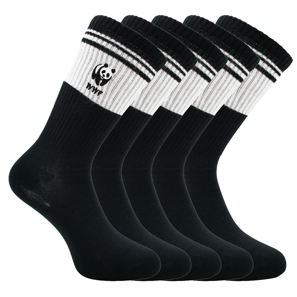 Retro sportsokken - zwart met panda logo - voordeelbundel