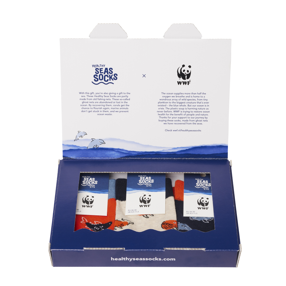 Kindersokken - Healthy Seas Socks x WWF - 3 paar in giftbox - div. maten