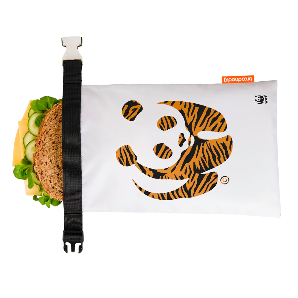 Broodnodig x WWF herbruikbare boterhamzak Panda tijgermotief 01 WWF-Webshop