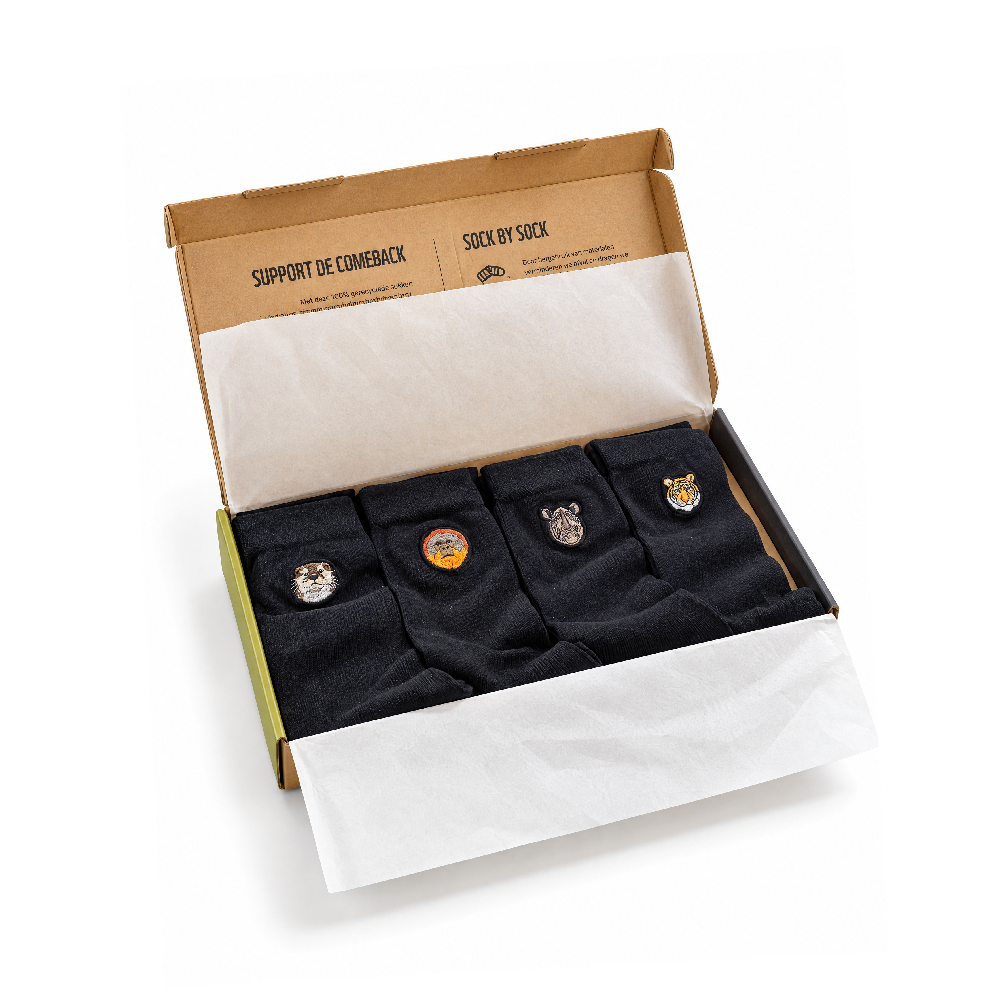 Giftbox met 4 paar zwarte sokken dieren 02