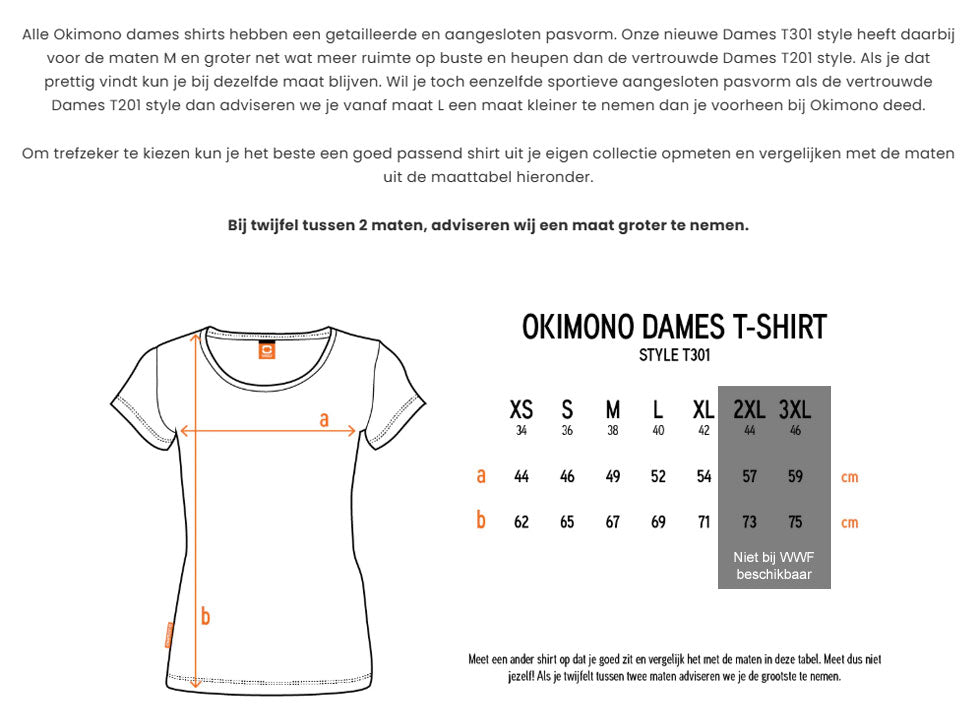 Maattabel — Okimono x WWF - Leaves - groen - dames - v-hals