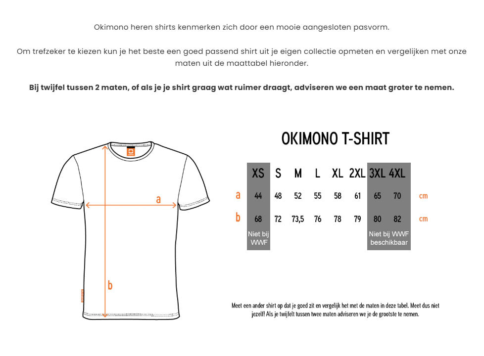 Maattabel — Okimono x WWF - Circle of Life - blauw - heren - ronde hals