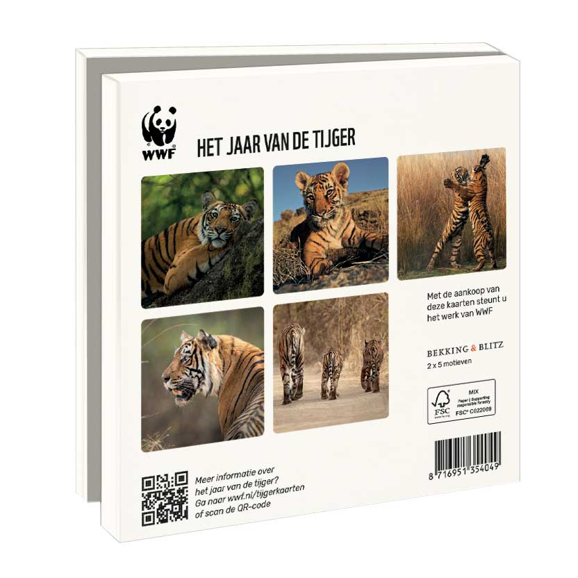 WWF ansichtkaartenmapje - Het jaar van de tijger - 10 vierkante kaarten met envelop