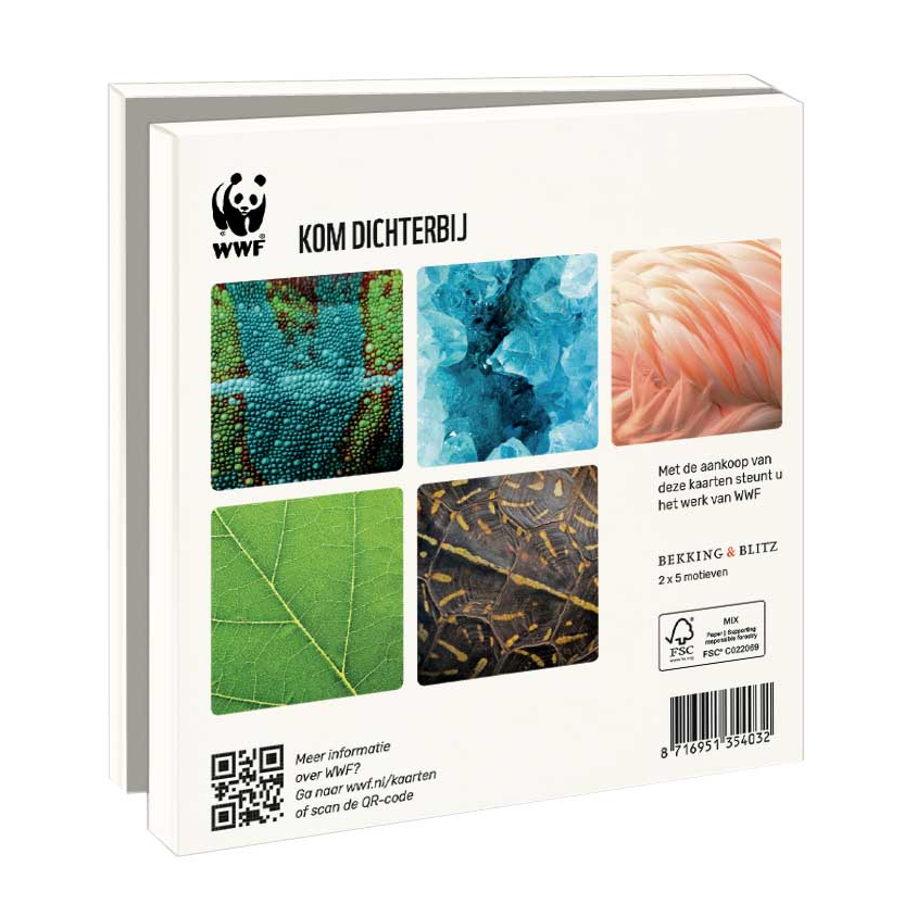 WWF ansichtkaartenmapje - Kom dichterbij - 10 vierkante kaarten met envelop