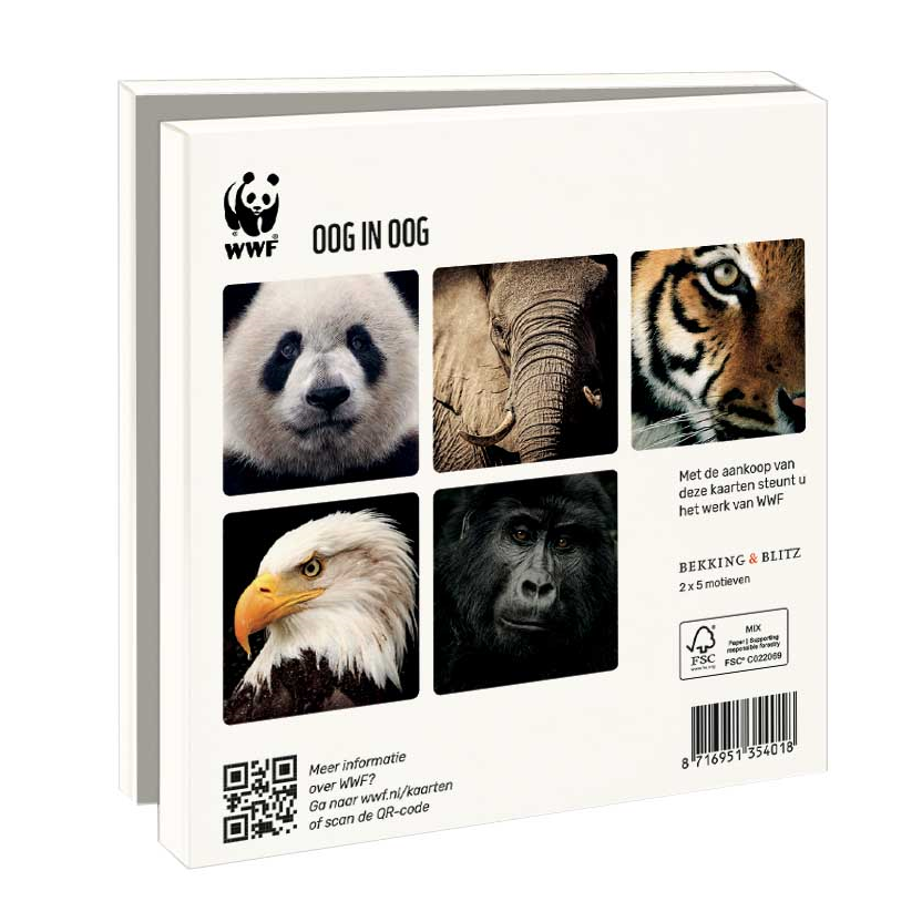 WWF ansichtkaartenmapje - Oog in oog - 10 vierkante kaarten met envelop