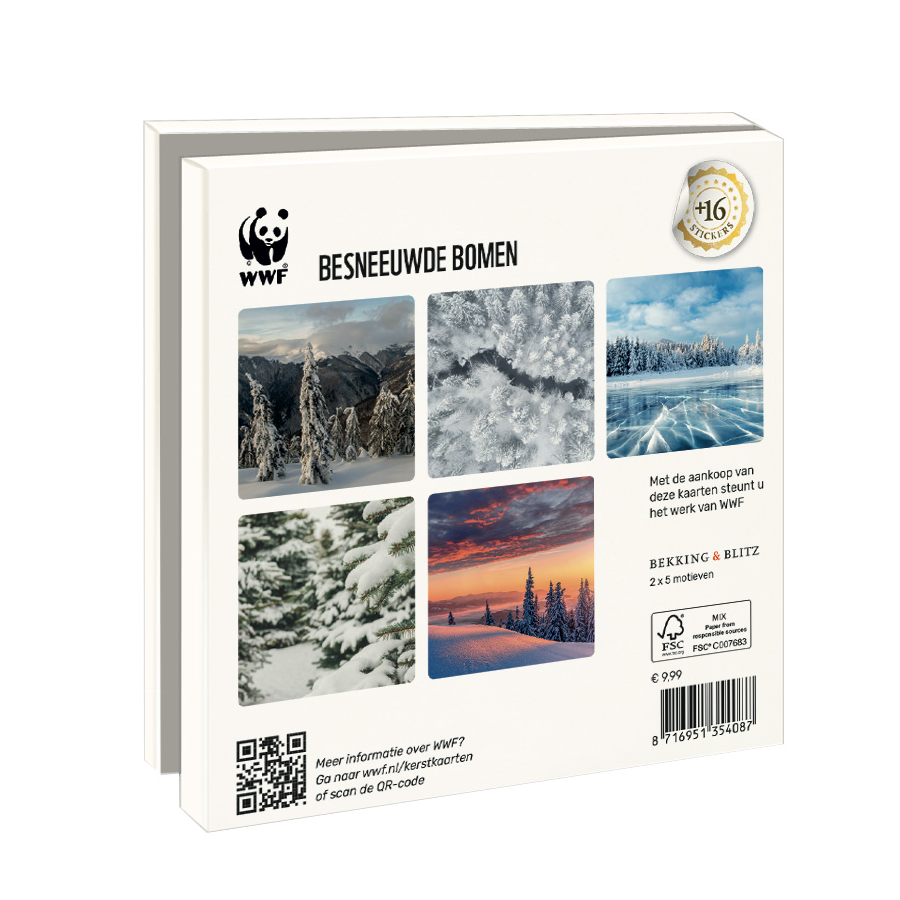 WWF kerstkaartenmapje - Besneeuwde bomen - 10 vierkante kerstkaarten met envelop