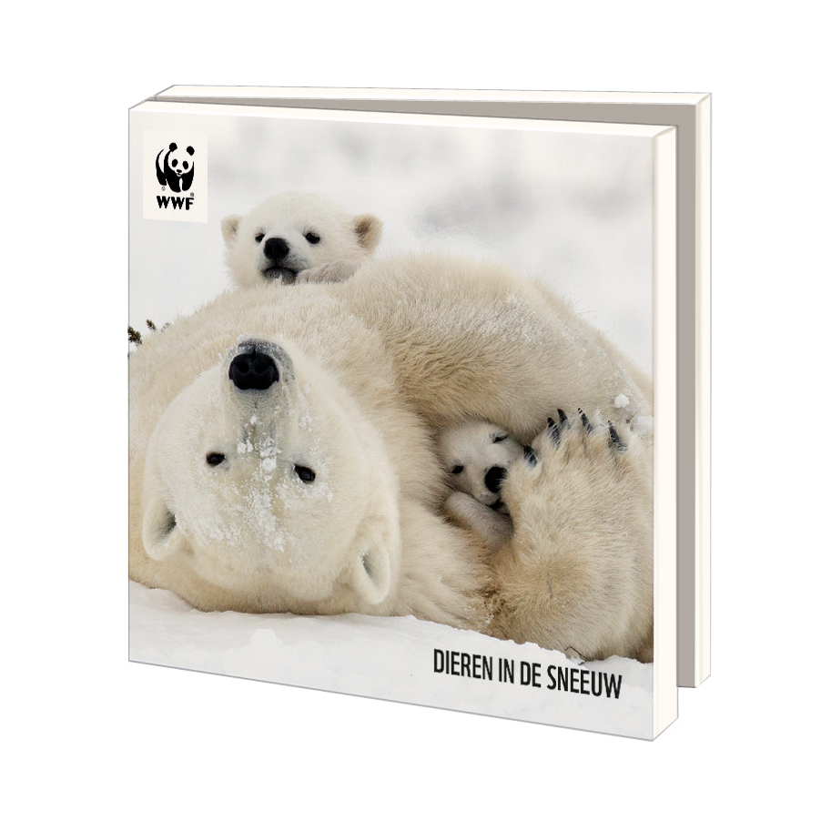 WWF ansichtkaartenmapje - Dieren in de sneeuw - 10 vierkante (kerst)kaarten met envelop