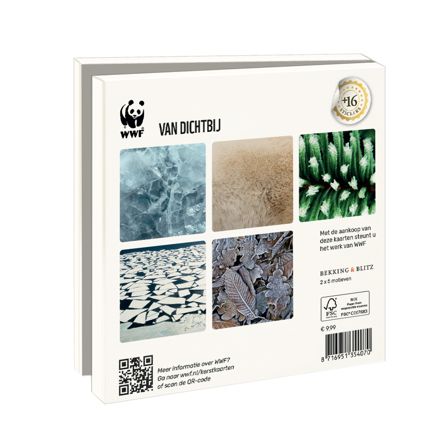 WWF ansichtkaartenmapje - Van dichtbij - 10 vierkante (kerst)kaarten met envelop