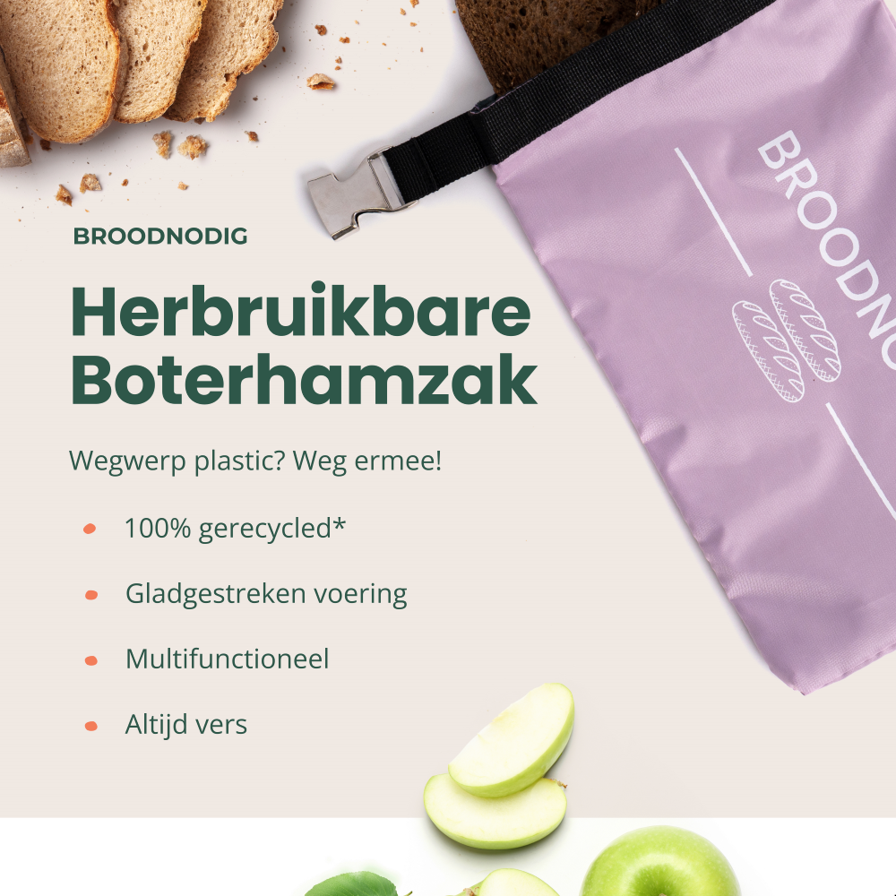Broodnodig - Herbruikbare boterhamzak - Pastel Roze