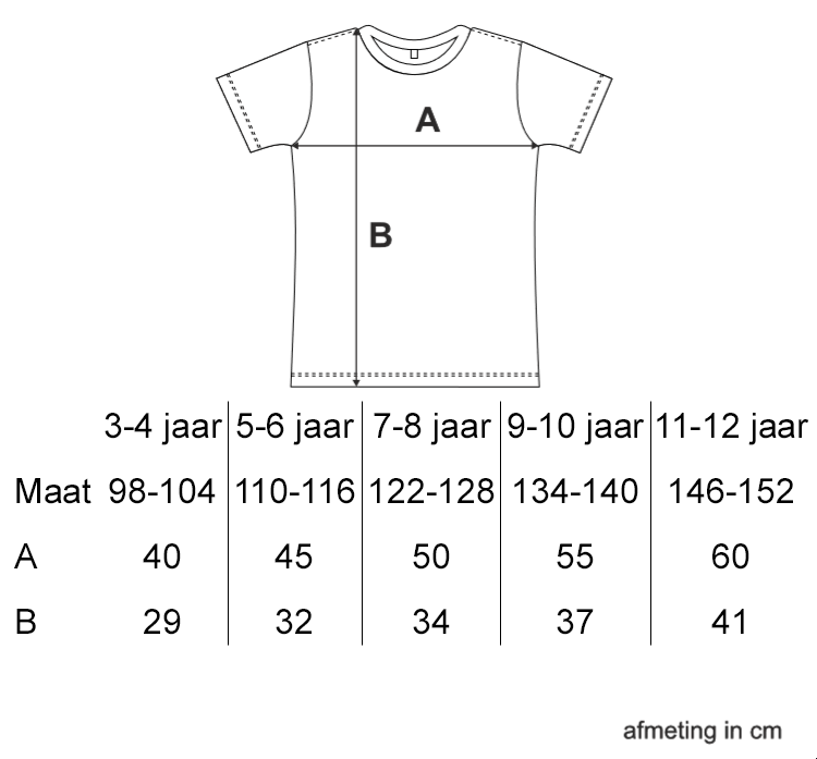 Maattabel — WWF kinder t-shirt - Tijger - wit