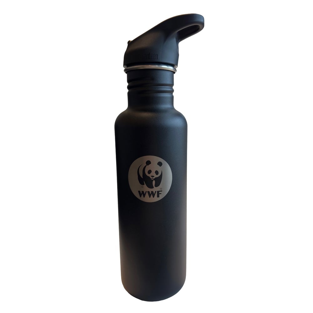 Klean Kanteen Classic Drinkfles - 800 ml met flip/sportdop - zwart met WWF-logo
