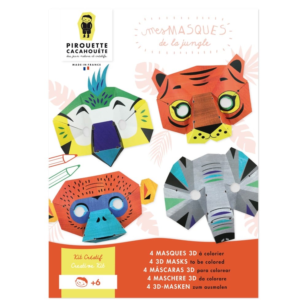 Knutselpakket 3D jungle dierenmaskers om te kleuren