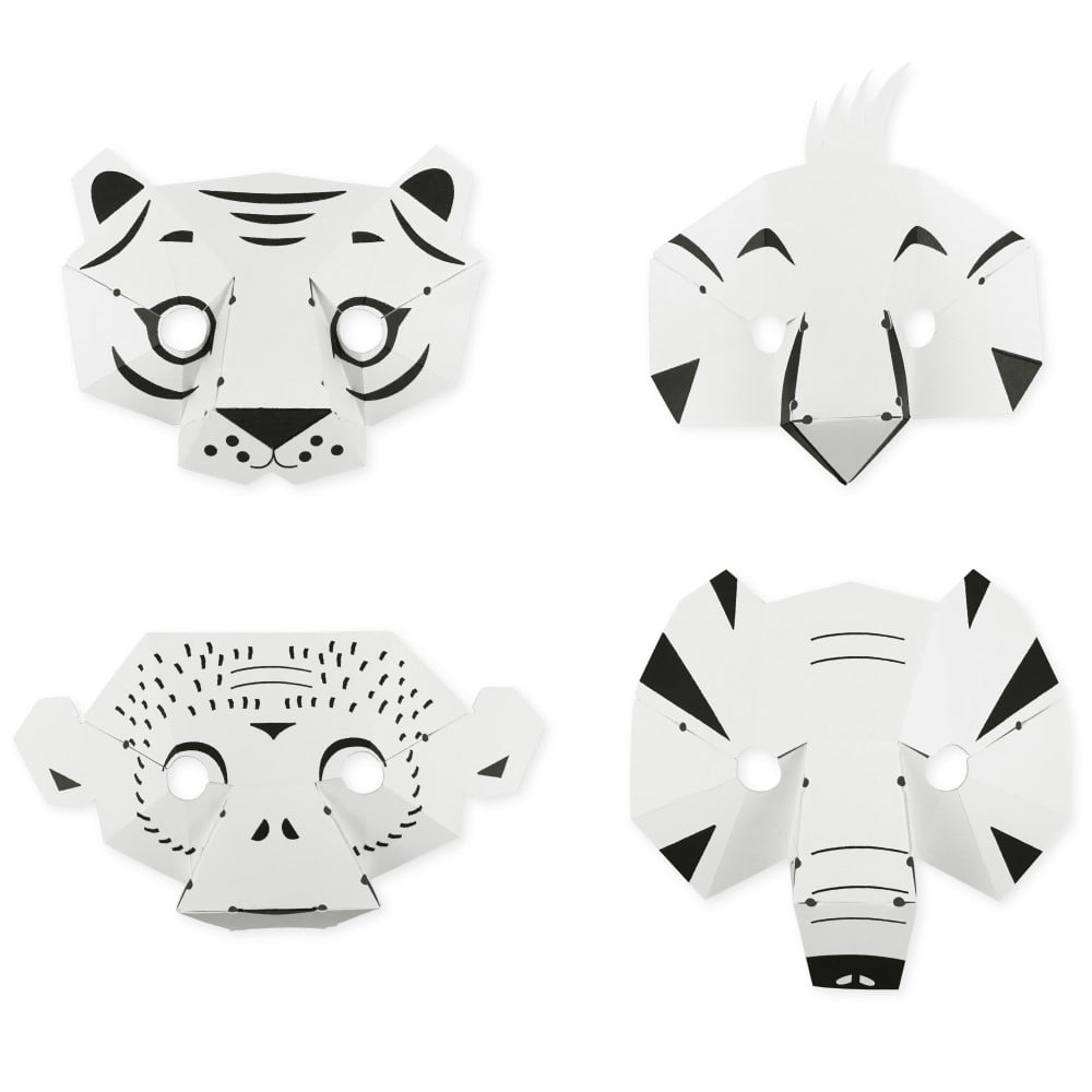 Knutselpakket 3D jungle dierenmaskers om te kleuren
