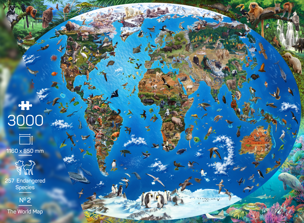 The Endangered Species collection - Puzzel Nr. 2 De wereldkaart - 3000 stukjes