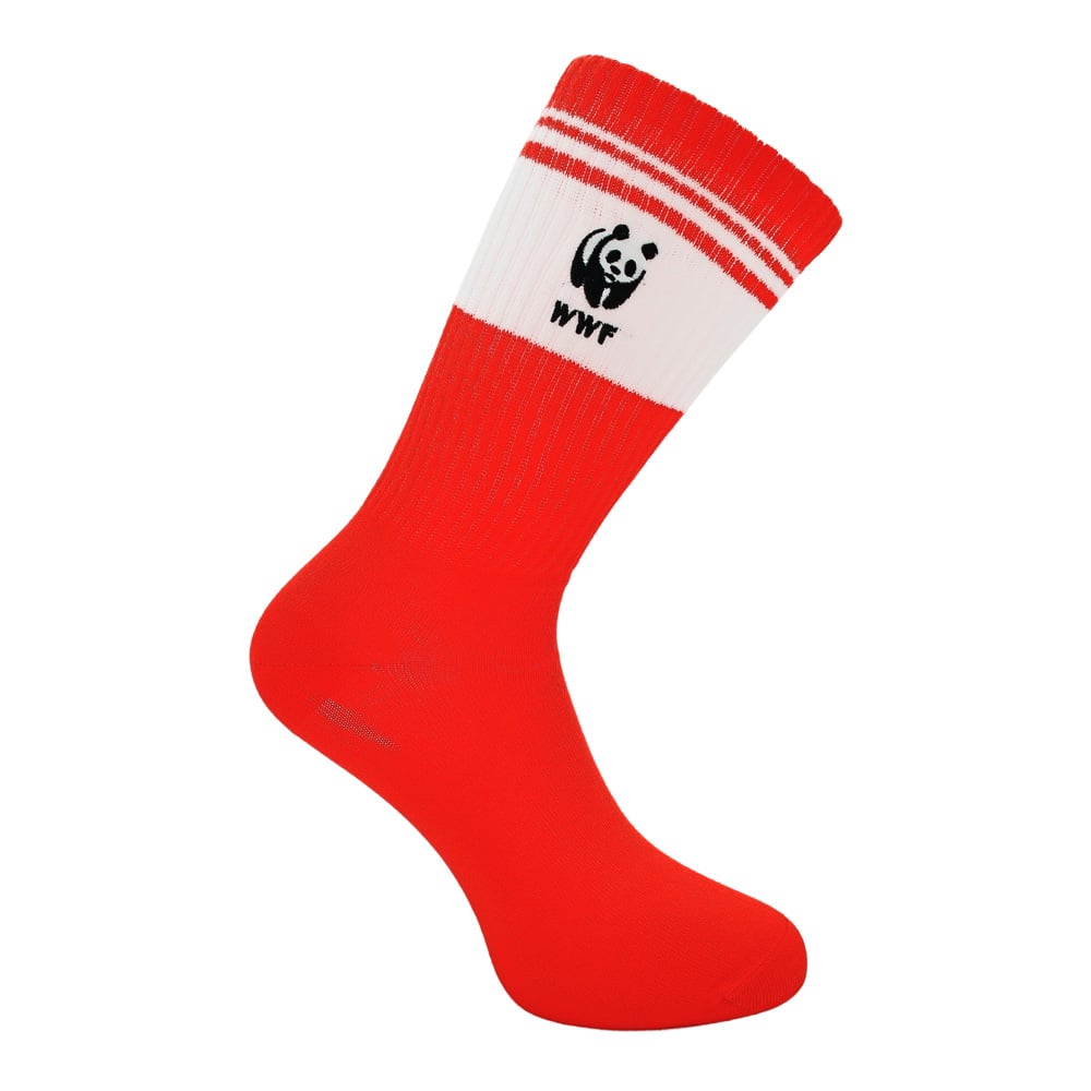 Retro sportsokken - koraalrood met panda logo