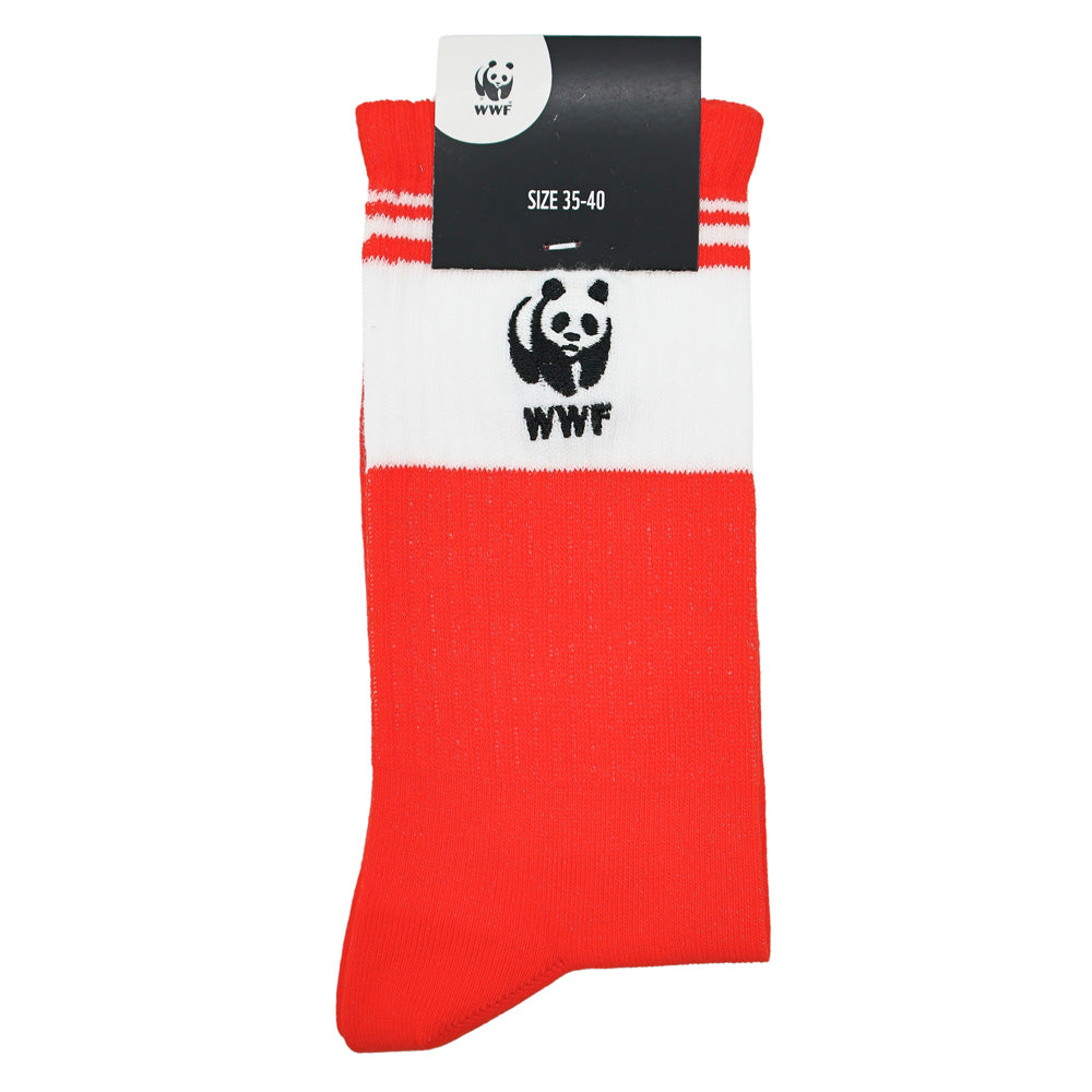 Retro sportsokken - koraalrood met panda logo