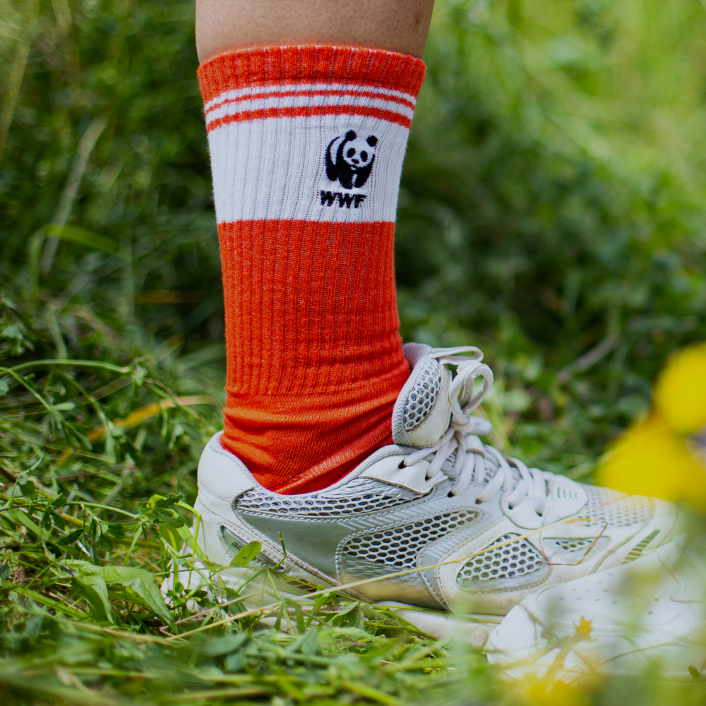 Retro sportsokken - koraalrood met panda logo
