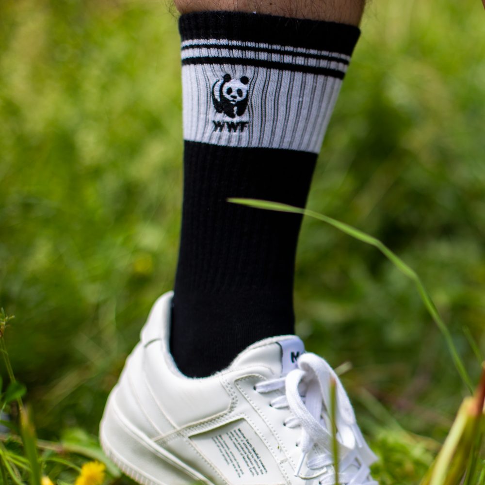 Retro sportsokken - zwart met panda logo